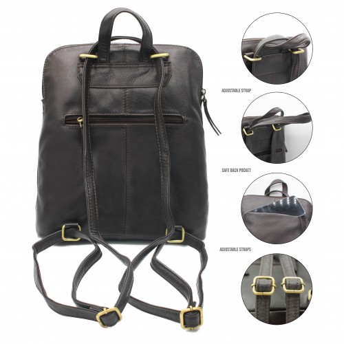 Mochila de piel cremallera 30x8x25 cm