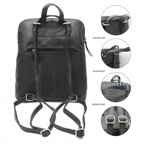 Mochila de piel cremallera 30x8x25 cm