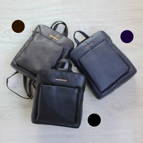 Mochila de piel cremallera 30x8x25 cm