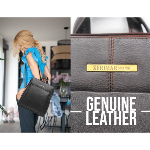 Mochila de piel cremallera 30x8x25 cm