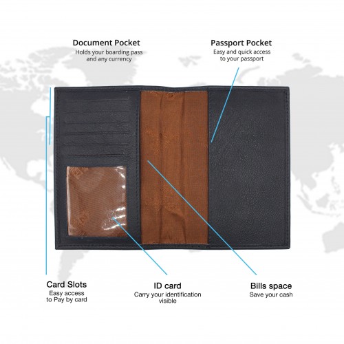 Cartera funda pasaporte de piel multiespacio 14x10 cm