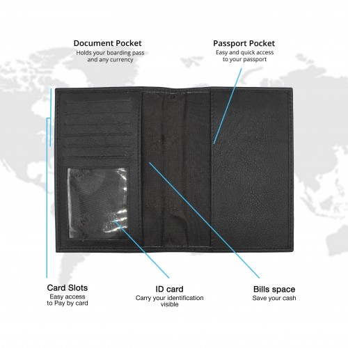 Cartera funda pasaporte de piel multiespacio 14x10 cm