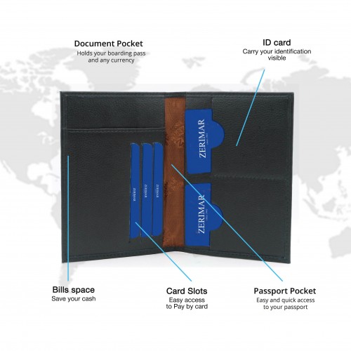 Cartera funda pasaporte de piel multiespacio 14,5x10 cm