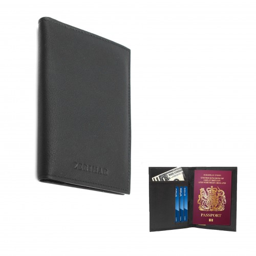 Cartera funda pasaporte de piel multiespacio 14,5x10 cm