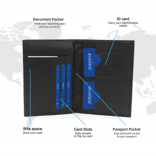 Cartera funda pasaporte de piel multiespacio 14,5x10 cm