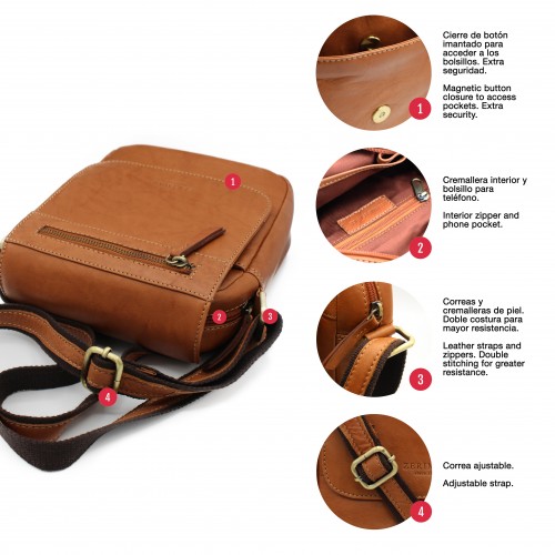 Bolso bandolera de piel modelo ZIMAR 22x20x7 cm