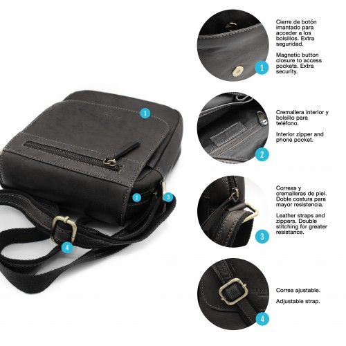 Bolso bandolera de piel modelo ZIMAR 22x20x7 cm