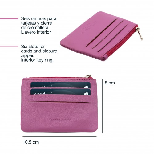 Monedero de piel con cremallera y llavero 8x10,5 cm