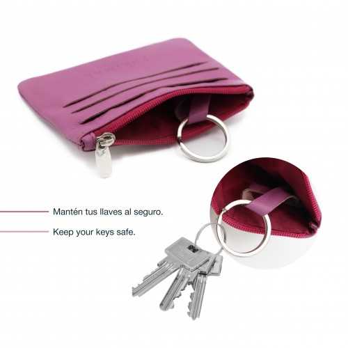 Monedero de piel con cremallera y llavero 8x10,5 cm