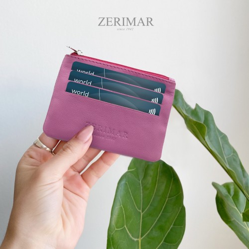 Monedero de piel con cremallera y llavero 8x10,5 cm