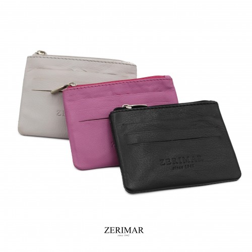 Monedero de piel con cremallera y llavero 8x10,5 cm