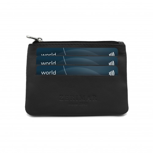 Monedero de piel con cremallera y llavero 8x10,5 cm