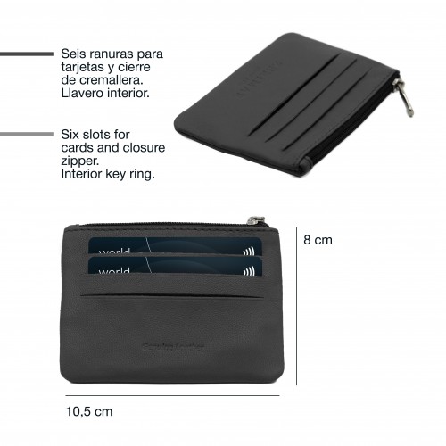 Monedero de piel con cremallera y llavero 8x10,5 cm