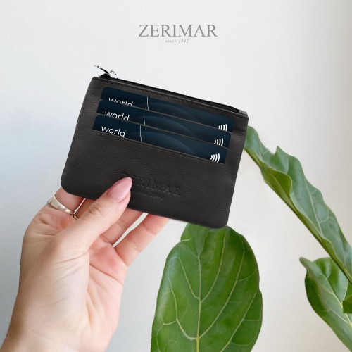 Monedero de piel con cremallera y llavero 8x10,5 cm