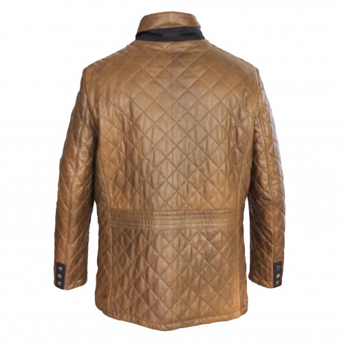 Cazadora acolchada de piel con doble cierre y hebilla