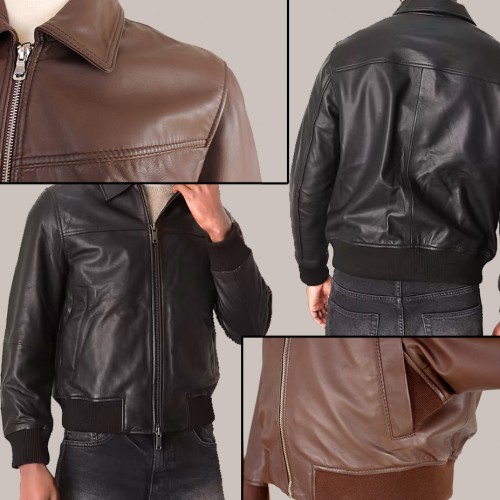 Chaqueta bomber de piel con cuello clasico TIGANO