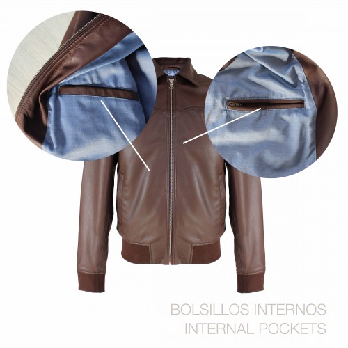 Chaqueta bomber de piel con cuello clasico TIGANO