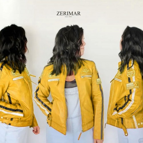 Chaqueta heavy de piel con parches modelo 120