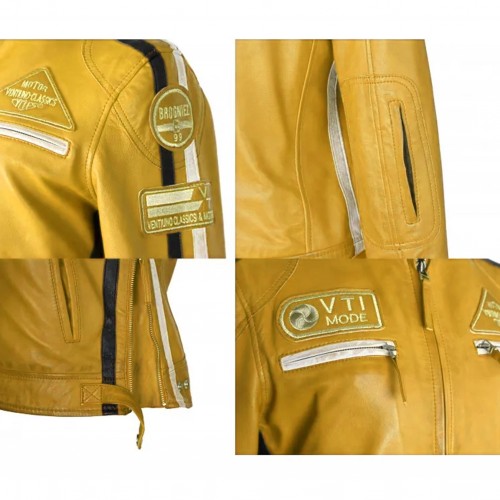 Chaqueta heavy de piel con parches modelo 120