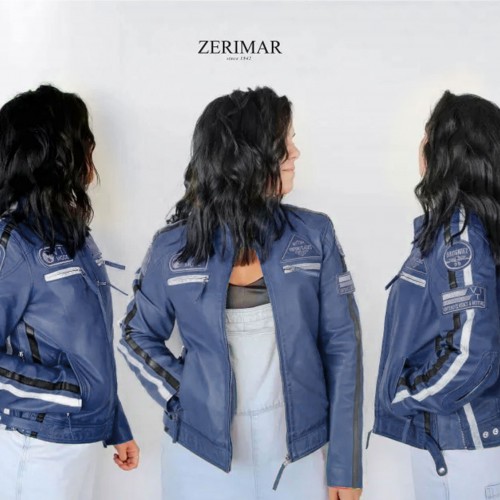 Chaqueta heavy de piel con parches modelo 120