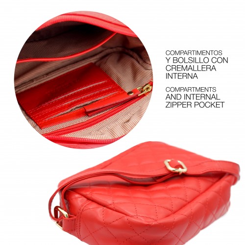 Bolso bandolera acolchado de piel 15x20x6 cm