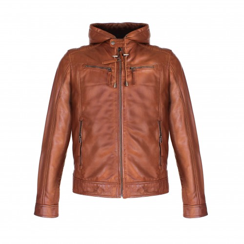 Chaqueta de piel con capucha desmontable NOTTE