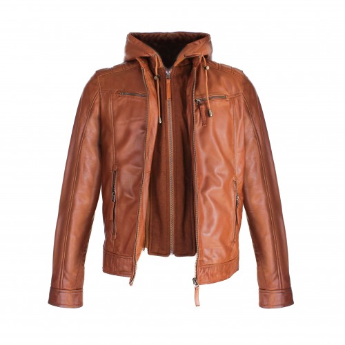 Chaqueta de piel con capucha desmontable NOTTE