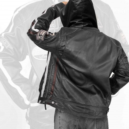 Chaqueta con capucha de piel con parches BOLLWO