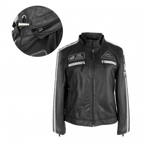 Chaqueta de piel con parches y capucha desmontable BOLLWOM