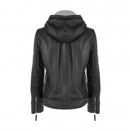 Chaqueta de piel con parches y capucha desmontable BOLLWOM