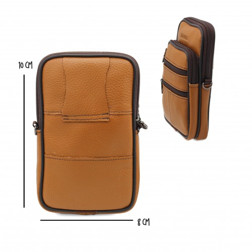Bolso bandolera de piel con asa y para cinturón 10x8 cm