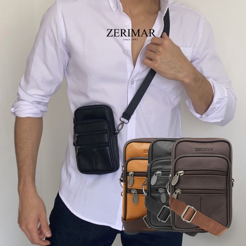 Bolso bandolera de piel con asa y para cinturón 10x8 cm