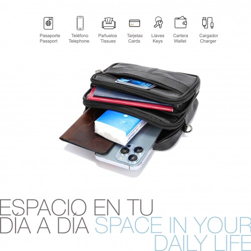 Bolso bandolera de piel modelo ROINE 14x17x4 cm