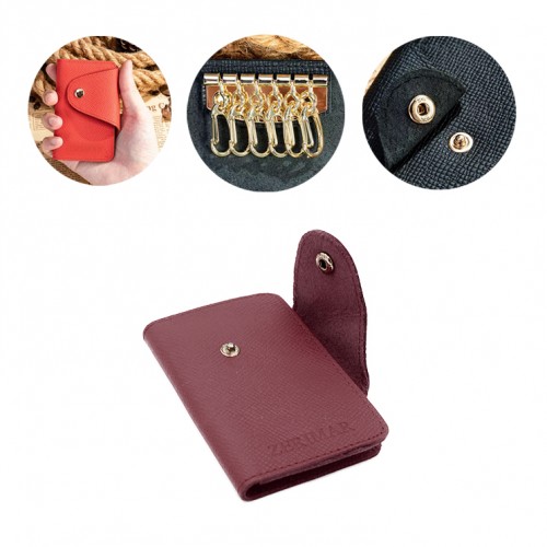 Porta llaves de piel con tarjetero 10x6,5 cm