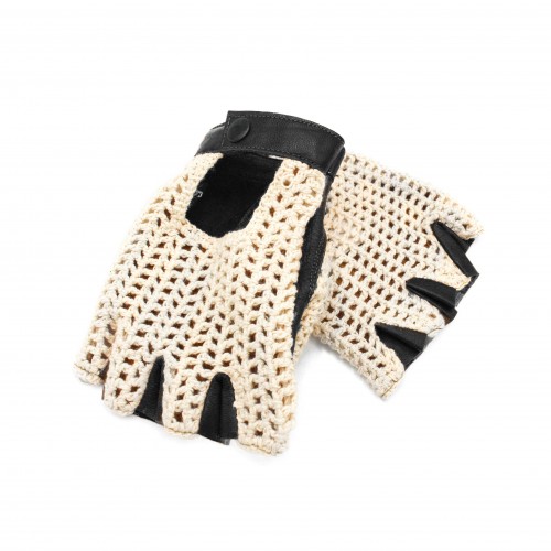 Guantes de piel sin dedos punto crochet para conductor