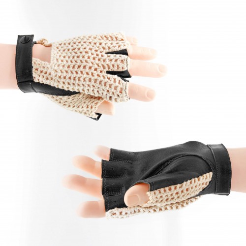 Guantes de piel sin dedos punto crochet para conductor
