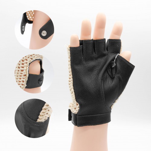 Guantes de piel sin dedos punto crochet para conductor