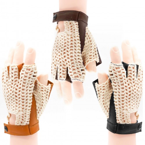 Guantes de piel sin dedos punto crochet para conductor