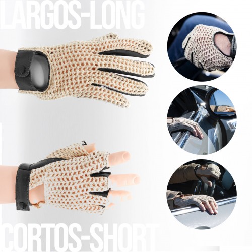 Guantes de piel sin dedos punto crochet para conductor