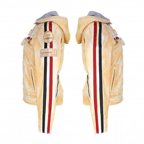 Chaqueta de piel con parches y capucha desmontable BOLLWOM