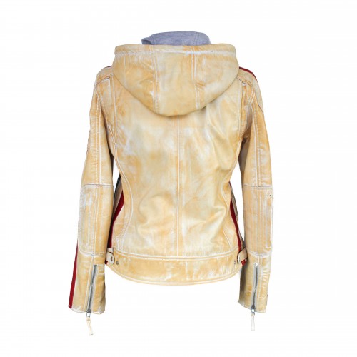 Chaqueta de piel con parches y capucha desmontable BOLLWOM