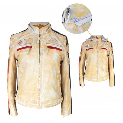 Chaqueta de piel con parches y capucha desmontable BOLLWOM