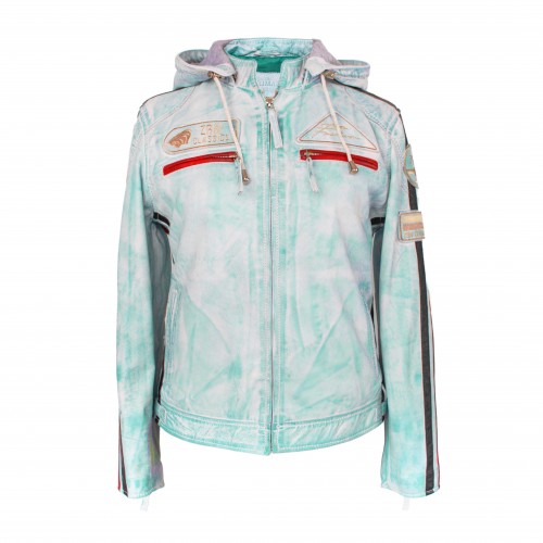 Chaqueta de piel con parches y capucha desmontable BOLLWOM