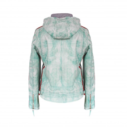 Chaqueta de piel con parches y capucha desmontable BOLLWOM