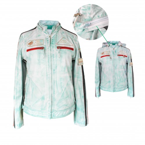 Chaqueta de piel con parches y capucha desmontable BOLLWOM