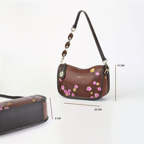 Bolso de piel grabado con asa corta ajustable 22x15x8 cm BOKETTO