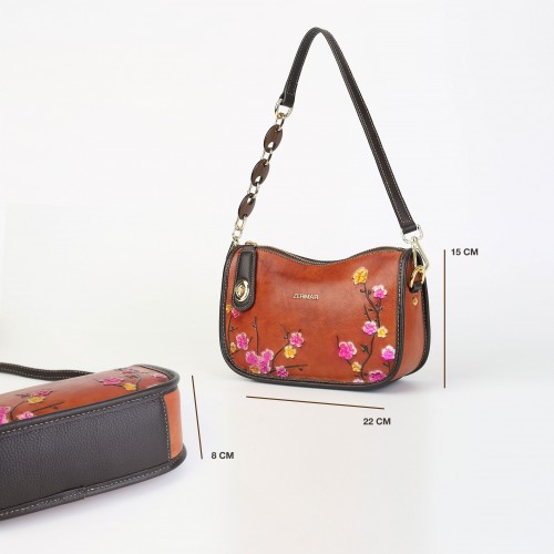 Bolso de piel grabado con asa corta ajustable 22x15x8 cm BOKETTO