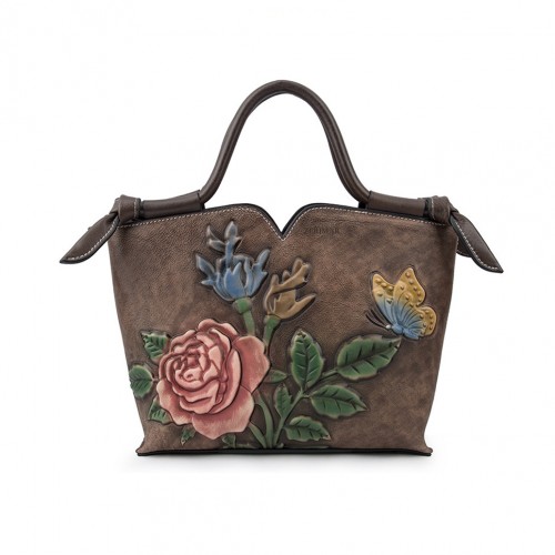 Bolso de piel con doble asa 30x21x12 cm FLORES