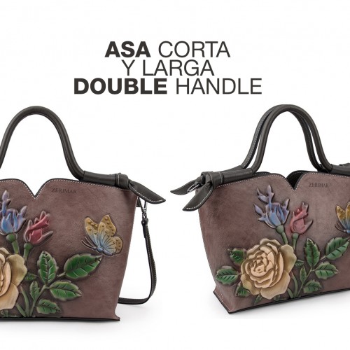 Bolso de piel con doble asa 30x21x12 cm FLORES