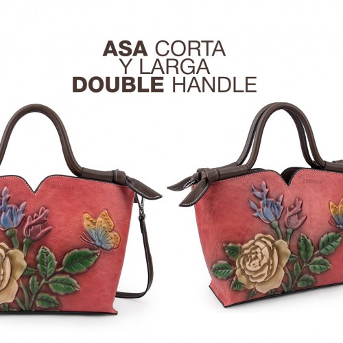 Bolso de piel con doble asa 30x21x12 cm FLORES